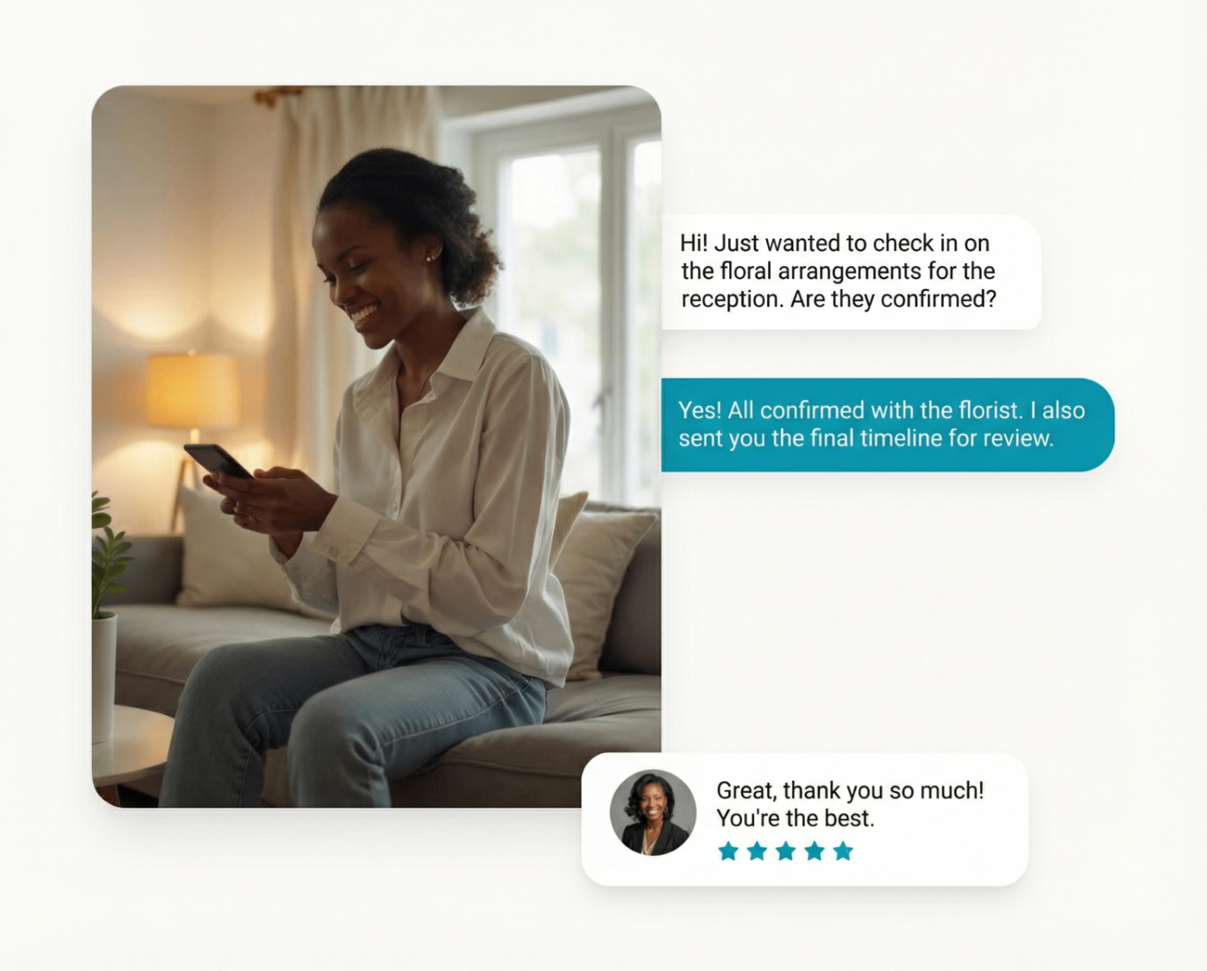 Customer messaging vendor about floral arrangements